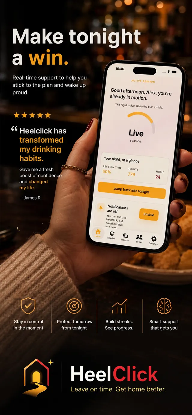 HeelClick active night session dashboard for tracking a night out